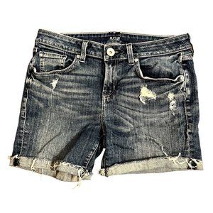 Ana Blue Medium Wash Cotton Blend Raw Edge Rolled Cuff Denim Jeans Shorts Sz 29